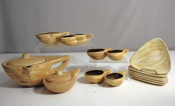 Unique Handcrafted Wooden Dish Set With Triangular Plates & Bowls