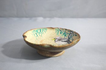 Vintage Artisan Pottery Handpainted Stoneware Pedestal Bowl