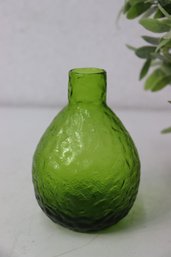 Retro-styled  Textured Dimple Green Glass Bud Vase