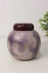 Hand Made Maria Alico Purple Glaze And Gold Engraving  Round Jar With Lid