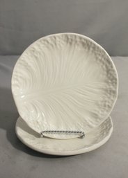 Set Of Two Cream-Colored Cabbage Leaf Plates