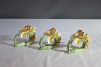 Group Lot Of 3 Vintage Fine Bone China Lily Napkin Rings