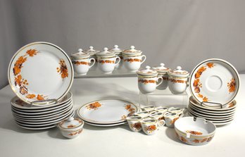 Vintage Hungarian Porcelain Dinnerware Set - Autumn Leaf Design