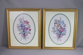 Two Framed Floral Still Life Reproduction Oval Prints