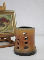 Rustic Stoneware Pottery Cylinder Pierced Candle Holder