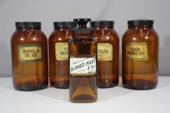 Group  5 Vintage  MERCK Medicine Bottles Amber