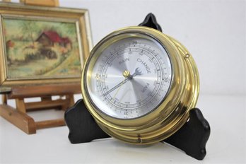 Vintage Brass Case Sikver Face Barometer