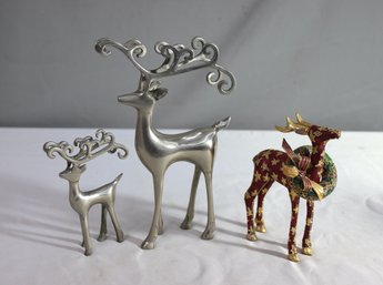 Group Lot Of 3 Decorative Reindeer Figurines