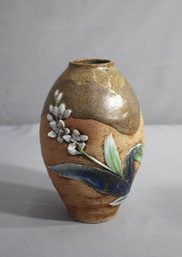 Vintage Relief Glazed Applique Terra Cotta Vase