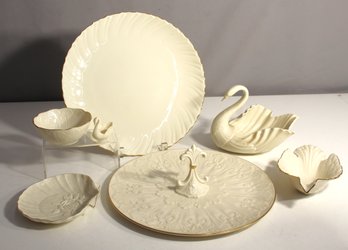 Collection Of Lexon -White Ceramic Group Lot With Swan And Shell Accents