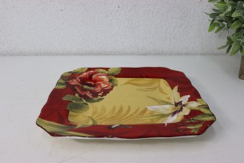 Belize By 222 FIFTH/PTS , Large Square Dinner Plate, Red/White Floral On Yellow Ground (11' X 11')