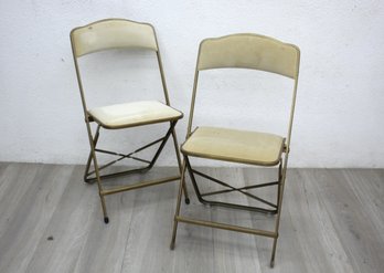 2 Vintage Cream  Velvet  And Golden Folding Chairs