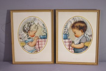 Two Reproduction Prints By Charlot Byj - Grace Before Meals And Grace After Meals -