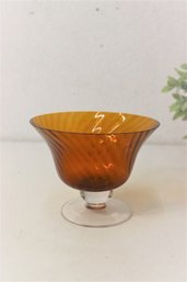 Vintage Small Amber Glass Twist Pedestal Coupe Bowl