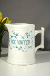 Antique  Blue Lettered Ironstone Ice Water Pitcher