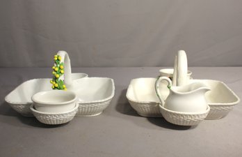 Pair Of Vintage Ceramic Strawberry Baskets With Attached Accessories