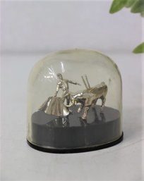 Miniature Bull And Matador Figurine Under Glass Dome