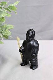 Hand-Carved Inuit Spear Fisherman With Spear Figurine