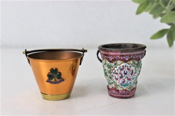 Two Decorated Souvenir Miniature Buckets