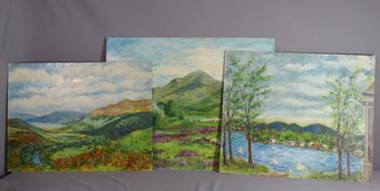 Group Lot Of Three Oil On Canvas Panel Landscapes By Jean Egan, Signed And Dated