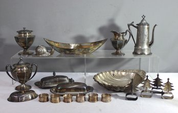 Group Lot Of Silver Plate And Mixed Metal Tableware, Serveware, And Decorative Items