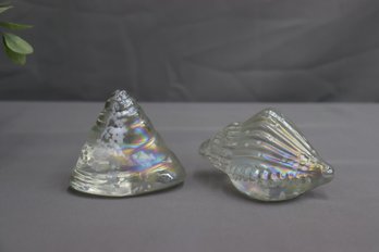 Iridescent Glass Shell & Small Snail Shell Iridescent Paperweight