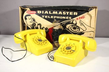 Vtg Remco Yellow Rotary Dial Master Toy Telephones 1960s