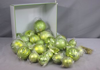 Box Of Green Glass Holiday Ornaments