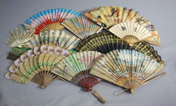 Group Lot Of Vintage Chinese Handpainted Folding Hand Fans