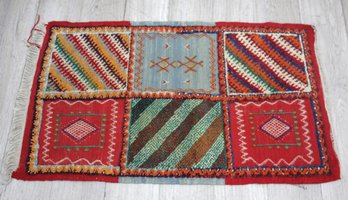 Vintage Handwoven Colorful Patchwork Mat -44'x 25.5'