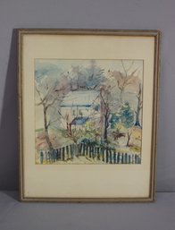 Framed Vintage Original Watercolor Country Home Landscape, Signed LL