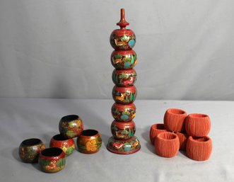 Set Of Papier Mch Painted Napkin Rings - Vintage Handcrafted Elegance