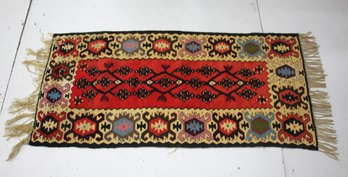 Vintage Hand-Woven Kilim Rug - Colorful Geometric Patterns- 53.'x 23.5'