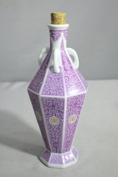 Vintage Chinese Rice Wine Porcelain Bottle With Lavender And Gold Chinoiserie Design