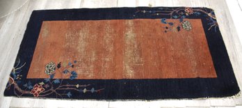 Vintage Chinese Art Deco Style Rug With Floral Motif- 69'x 35.5'