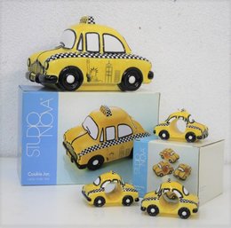 Studio Nova New York Taxi Cookie Jar And Napkin Rings (with Original Boxes)