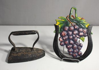 Vintage Iron And Cast Iron Trivet With Grapes