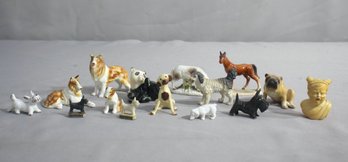 Big Group Lot Of Dog And Farm Animal Mini Figurines - Also A Furious Baby Caesar Stauette