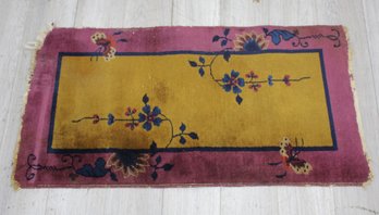 Vintage Handwoven Kilim Runner Rug With Floral Motifs -44.5' X  24'