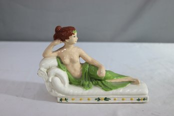 Vintage Glazed Porcelain Nude Reclining On A Chaise Figurine