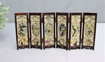 Finely Carved Six Panel Small Asian Table Screen
