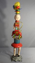 Vintage Mixed Media Assemblage Art Sculpture - Whimsical Doll With Tin Cans And Toys