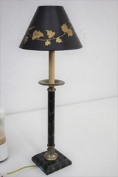 Vintage Black/Gold Tole Lamp On Faux Marble Column