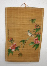 Vintage Hand-Painted Bamboo Wall Hanging With Bird And Flower Design