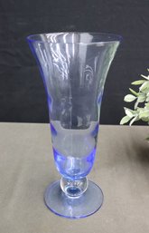Vintage Tiffin Swedish Modern Optic Copen Blue & Crystal Footed Vase