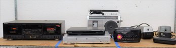 Shelf Lot Or Stereo Equipment, Radios, Dvd 2 Sharpners