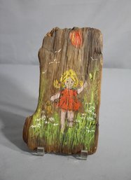 Whimsical Hand-Painted Wood Slice Art  'Girl With Balloon''