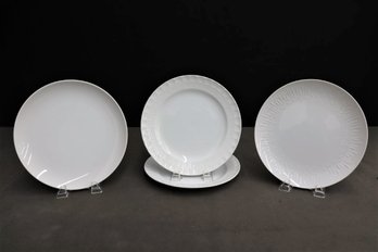 Group Lot Of 4 Varied White Bone China Round Plates