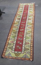 Vintage Long Handwoven Hand Knotted Runner With Geometric And Floral Motifs -108.5' X 29'