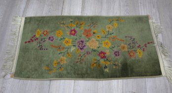 Vintage Floral Wool Rug With Fringe - 49' X 23'